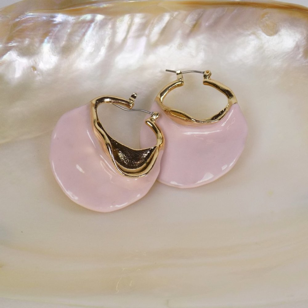 new- statement chunky hoop earrings blush pink enamel gold